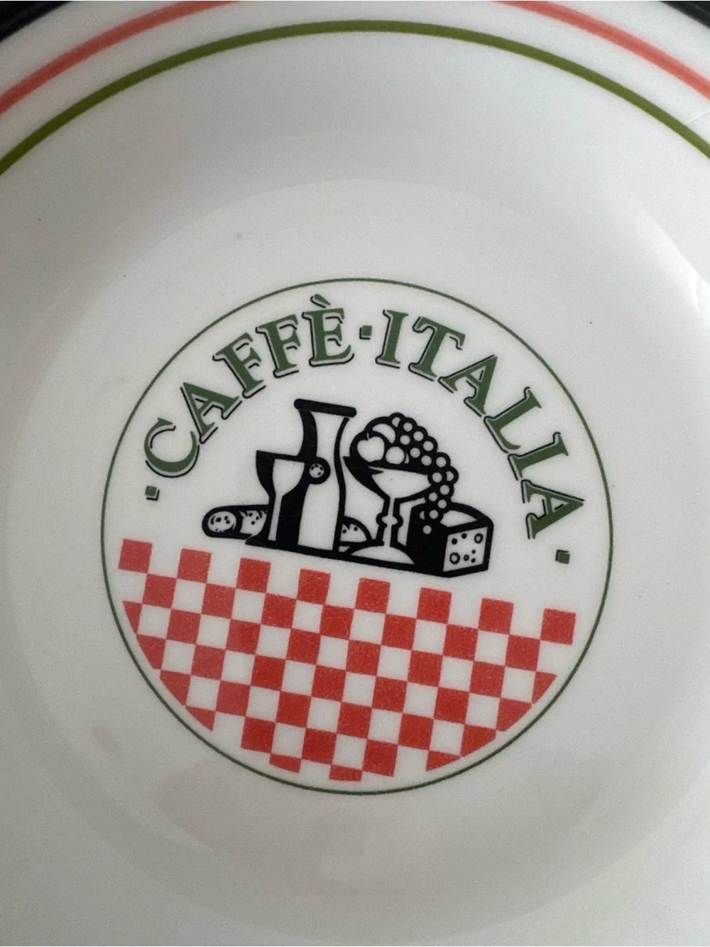 Caffè Italia Ceramic Bowls Set of 4, White Red & Green Vintage Made in Italy 8”